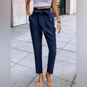 Shein super high Waist Belted tapered Pants navy XS